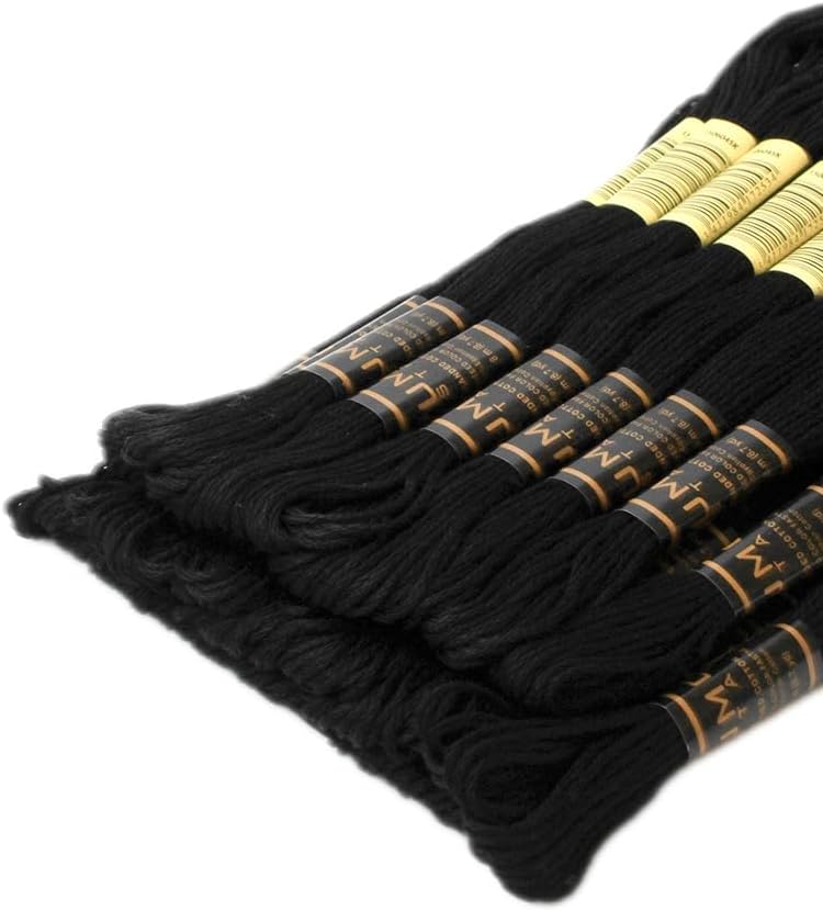 UMC STAG Pack of 50 Popular Colours Premium Embroidery Thread | 100% Egyptian Cotton Premium Skeins | Cross Stitch Embroidery Floss | Oeko TEX Certified| (24, 24 Skeins Black) - Image 1